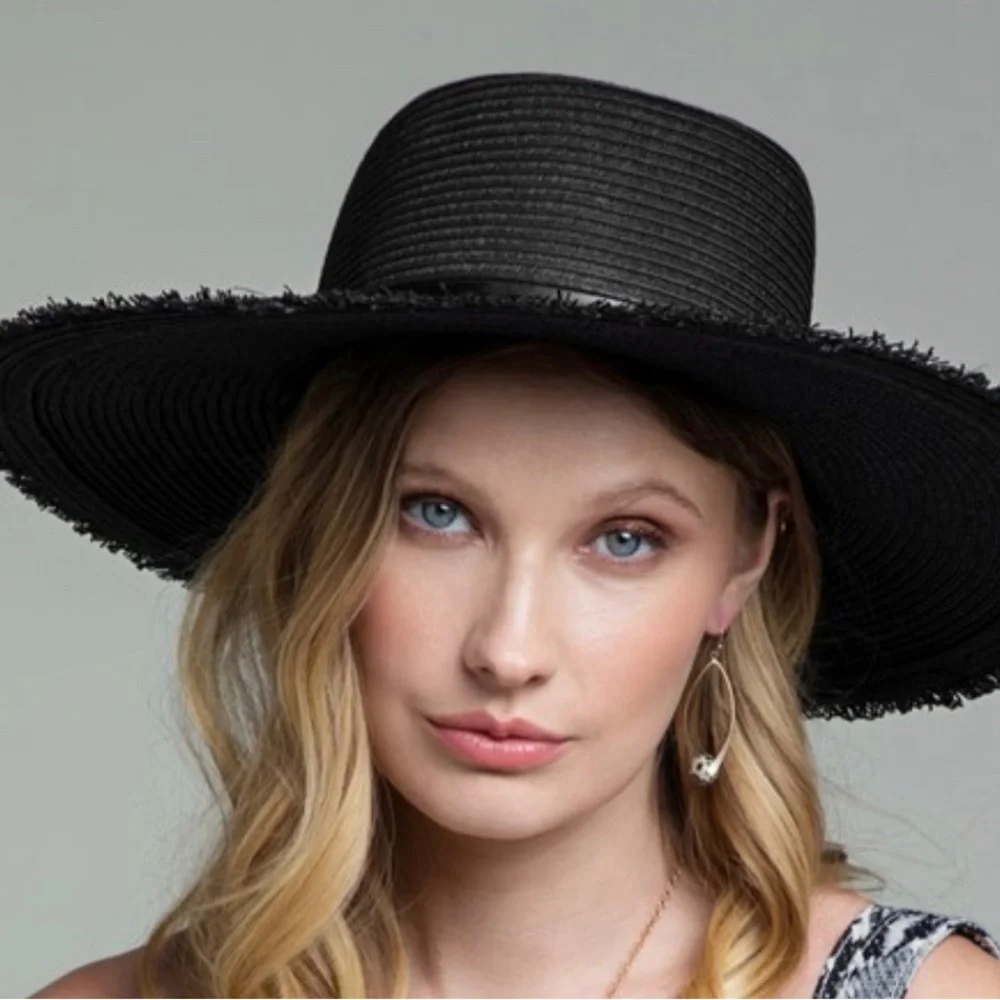 THE DAKOTA Stunning Boater Panama Straw Hat With Frayed Edges - Picture 1 of 9